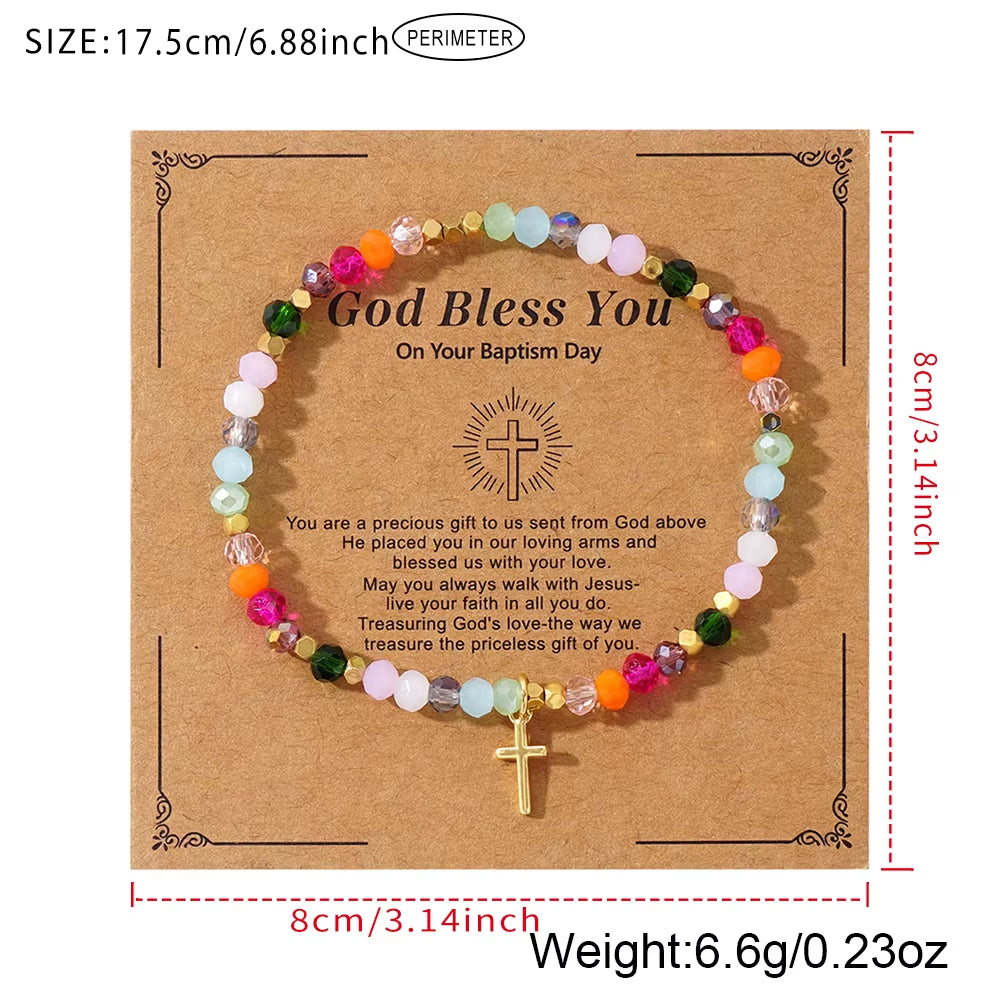 1PC Colorful Crystal Cross Bracelet Energy Healing Beads Boho Handmade Fashion Gift Hawaii Vacation Fashion Women