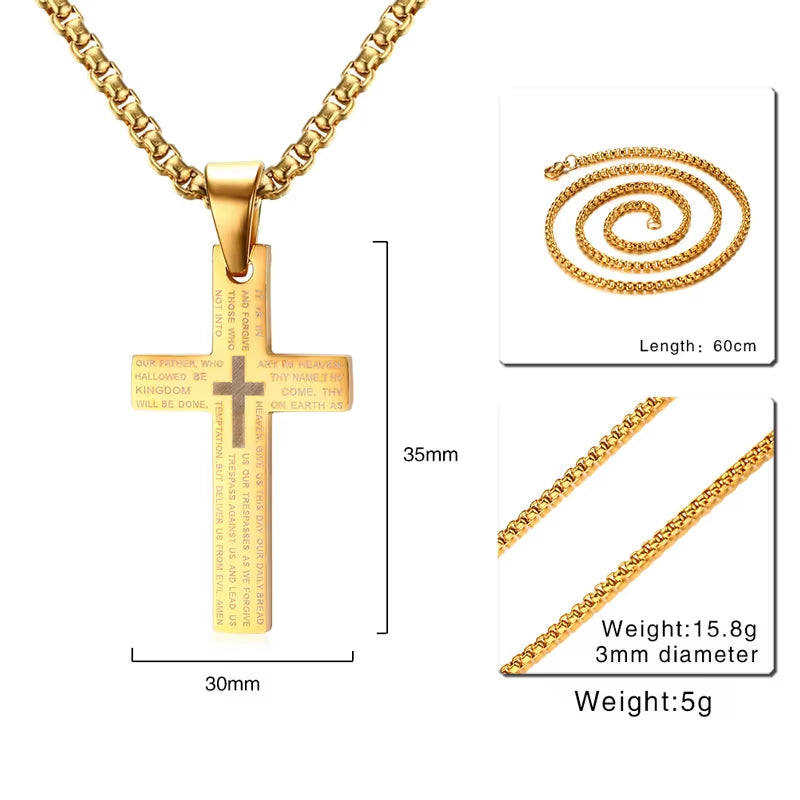 Cross Necklaces Pendant for Men Stainless Steel Our Father Crucifix Free Box Chian Link Male Jewelry