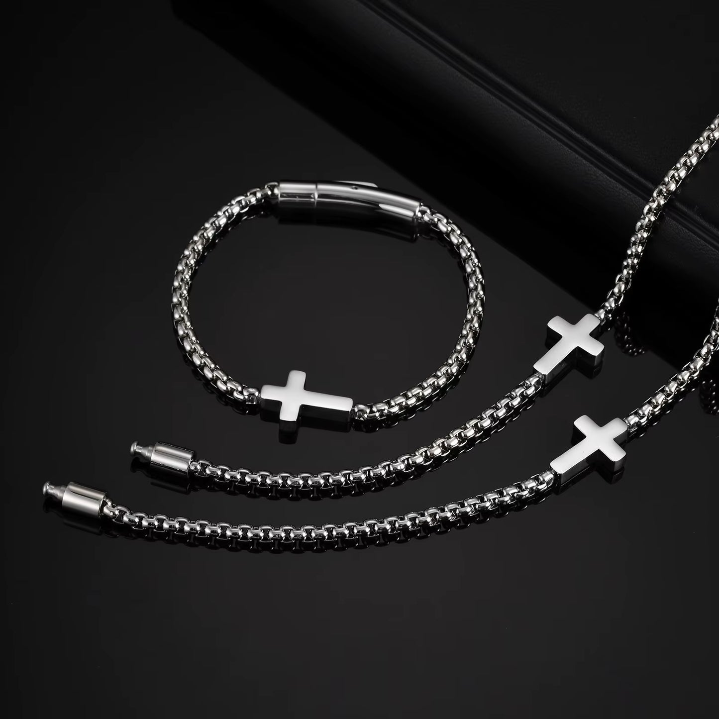 Cross Chains Link Bracelets for Men Boys,Stainless Steel Ball Chain Wristband,Stylish Jewelry Gift for Dad Husband