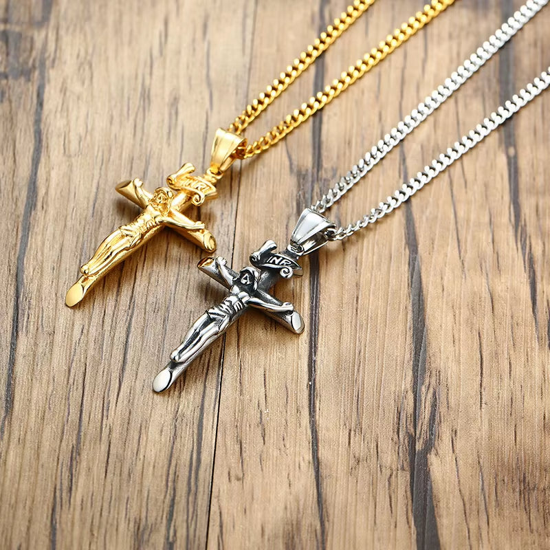 Men'S Assorted Catholic Cross Pendant Necklaces, Stainless Steel Christ Prayer Collar Jewelry,With 24" Chain