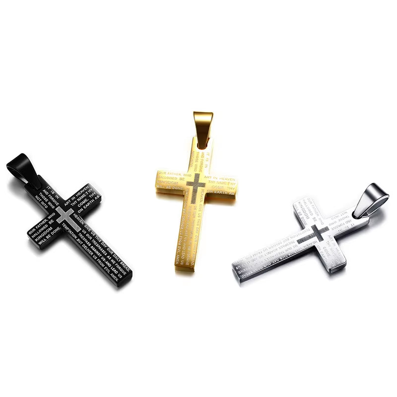 Cross Necklaces Pendant for Men Stainless Steel Our Father Crucifix Free Box Chian Link Male Jewelry