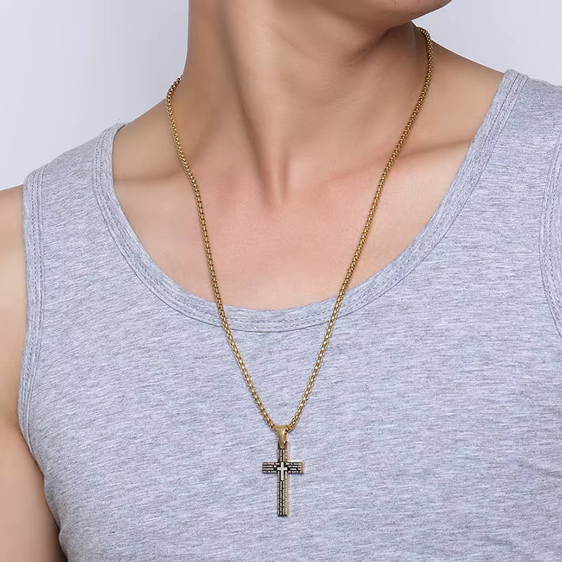 Cross Necklaces Pendant for Men Stainless Steel Our Father Crucifix Free Box Chian Link Male Jewelry