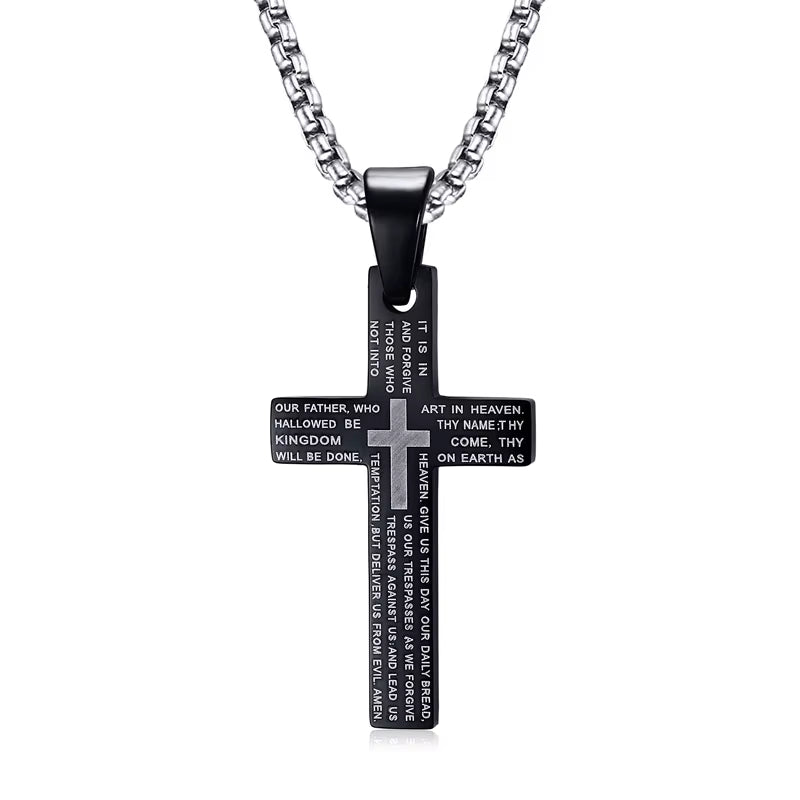 Cross Necklaces Pendant for Men Stainless Steel Our Father Crucifix Free Box Chian Link Male Jewelry