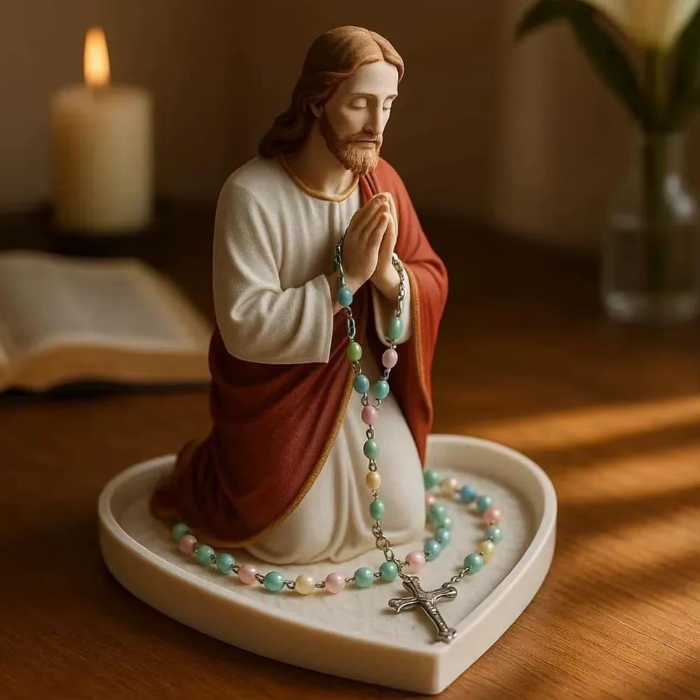 Virgin Mary Rosary Holder Resin Mary or Jesus Figurine Jewelry Dish Our Lady Prayer Rosary Dish Religious Gift Catholic Decor Fo