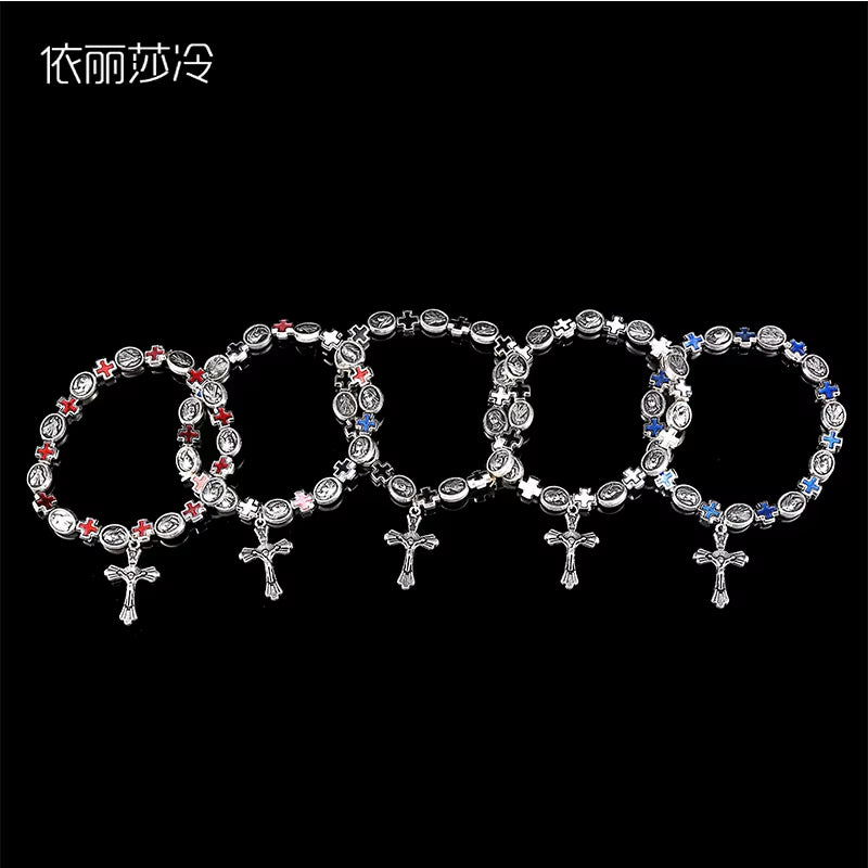 Jesus Cross Rosary Bracelet, Jesus Cross Handmade Bead Chain Rose, Sacred Heart Compassion Rosary Rosary Bracelet Gift