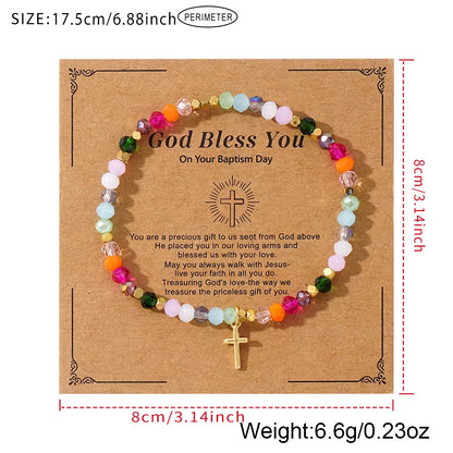 1PC  Colorful Crystal Cross Bracelet Energy Healing Beads Boho Handmade Fashion Gift Hawaii Vacation Fashion Women