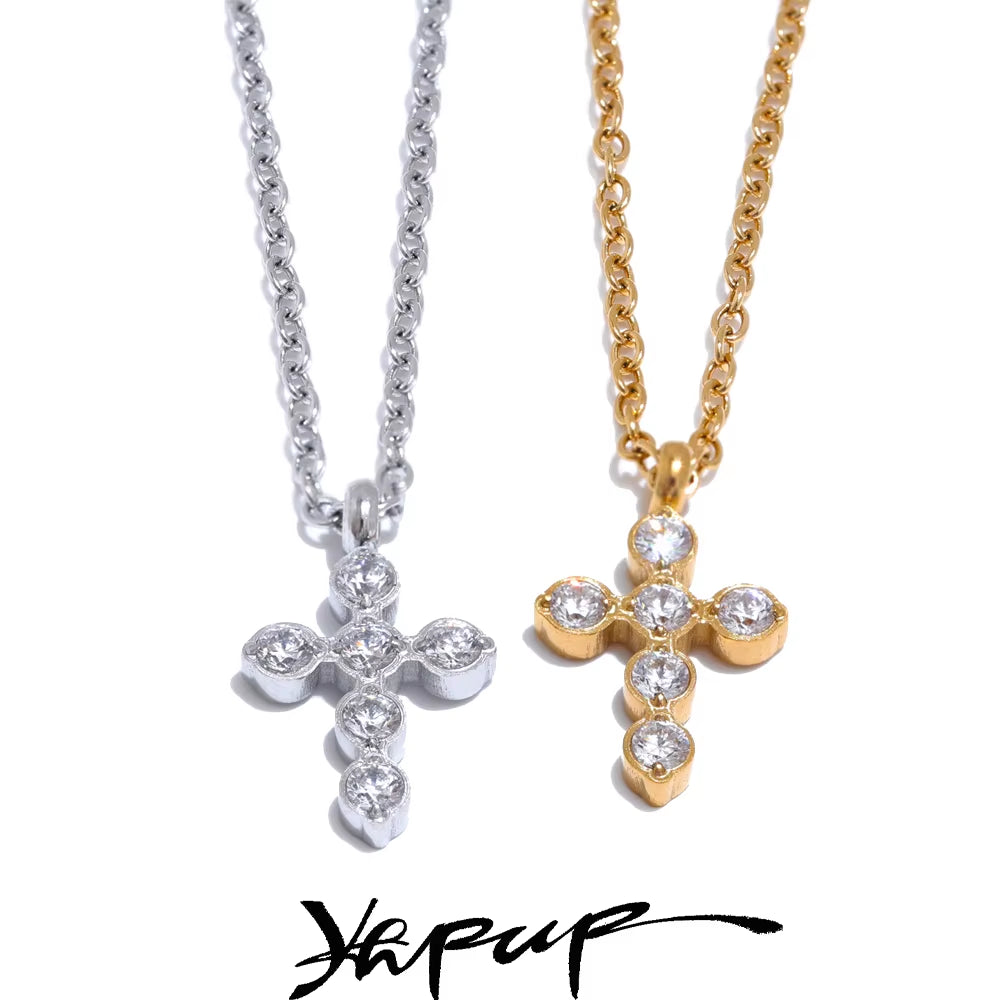 Fashion Chic Cross Shiny Pendant Necklace Cubic Zirconia Exquisite Casting Technology Gold Platinum Plated Jewelry Gift