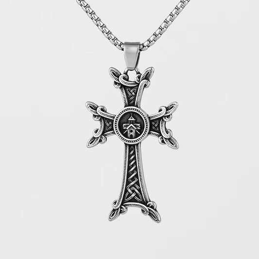 316L Stainless Steel Armenian Cross or Khachkar Cross Pendant Necklace Elegant Chain Simple Jewelry for Man Women Party Gift
