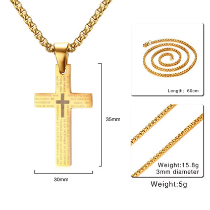 Cross Necklaces Pendant for Men Stainless Steel Our Father Crucifix Free Box Chian Link Male Jewelry