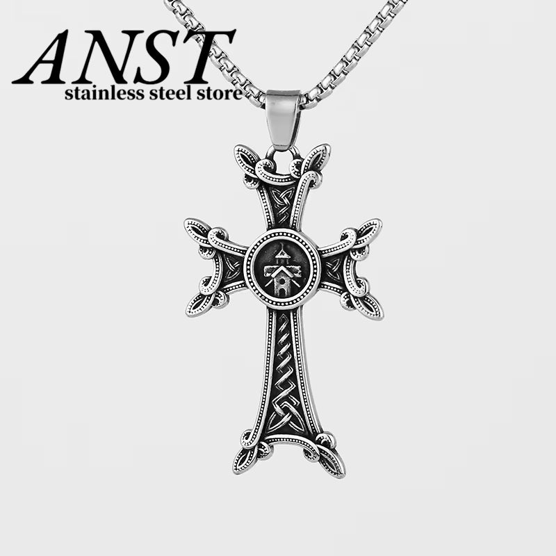 316L Stainless Steel Armenian Cross or Khachkar Cross Pendant Necklace Elegant Chain Simple Jewelry for Man Women Party Gift