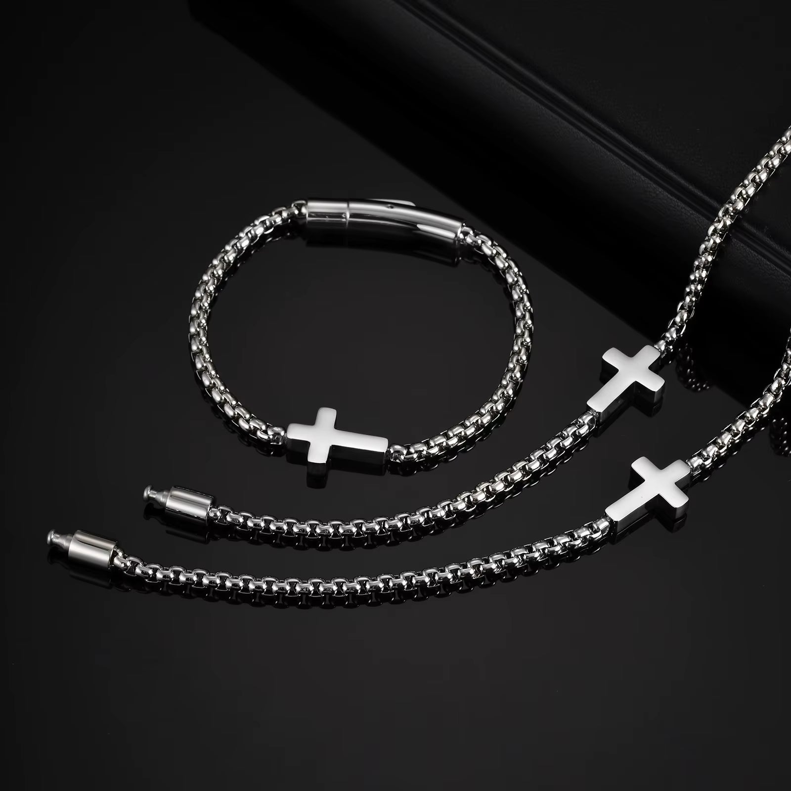 Cross Chains Link Bracelets for Men Boys,Stainless Steel Ball Chain Wristband,Stylish Jewelry Gift for Dad Husband