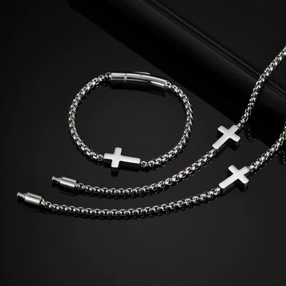 Cross Chains Link Bracelets for Men Boys,Stainless Steel Ball Chain Wristband,Stylish Jewelry Gift for Dad Husband