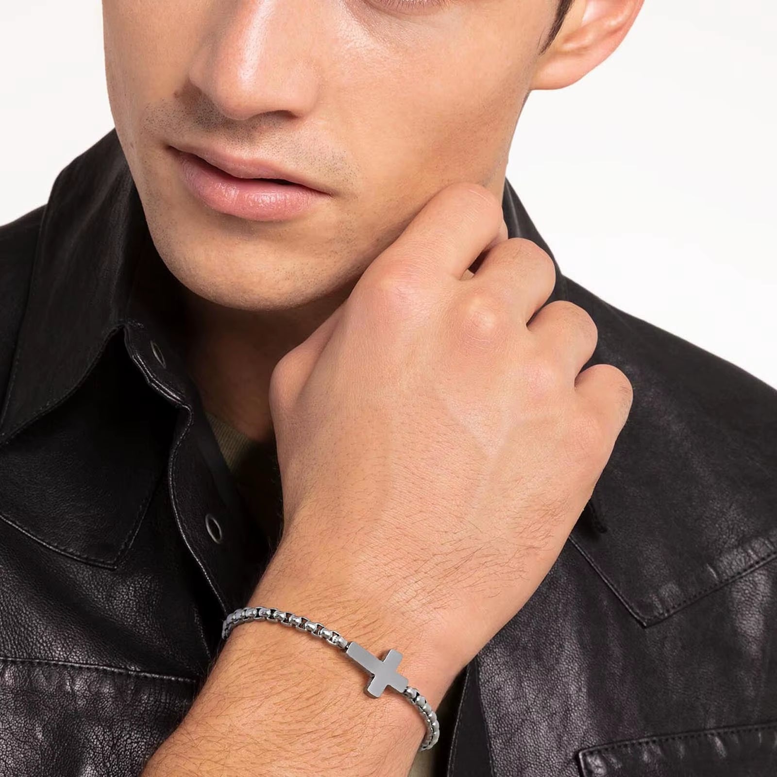 Cross Chains Link Bracelets for Men Boys,Stainless Steel Ball Chain Wristband,Stylish Jewelry Gift for Dad Husband
