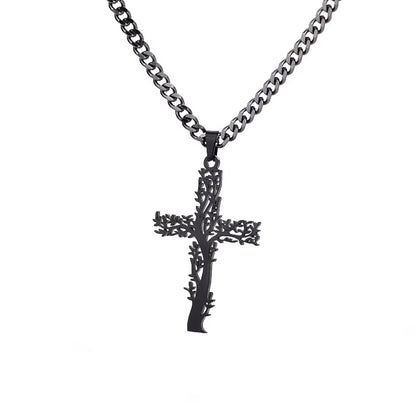 Fashion Creative Cross Wolf Necklace Stainless Steel for Women Choker Branches Tree of Life Design Pendant Necklace Men Jewelry