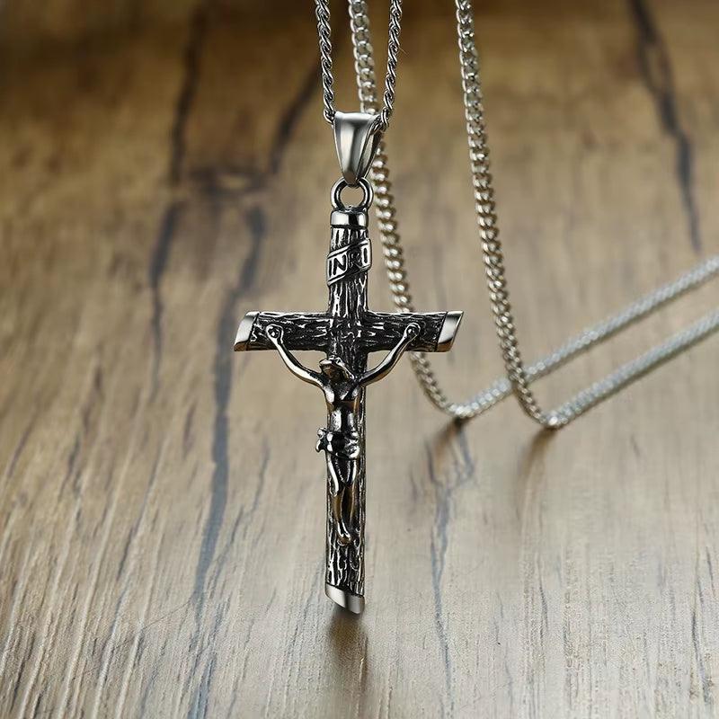 Men'S Assorted Catholic Cross Pendant Necklaces, Stainless Steel Christ Prayer Collar Jewelry,With 24" Chain