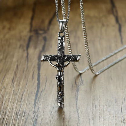 Men'S Assorted Catholic Cross Pendant Necklaces, Stainless Steel Christ Prayer Collar Jewelry,With 24" Chain