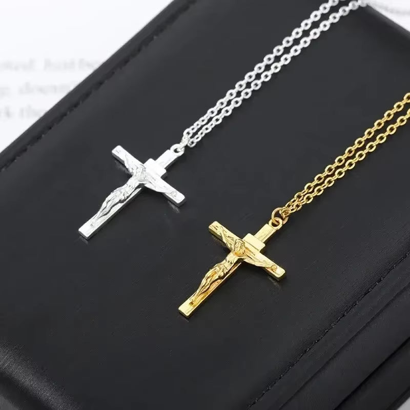 316L Stainless Steel Cross Necklace 18K Gold Plated Religious Pendant Unisex Church Jewelry Gift Hypoallergenic Non-Fading Chain