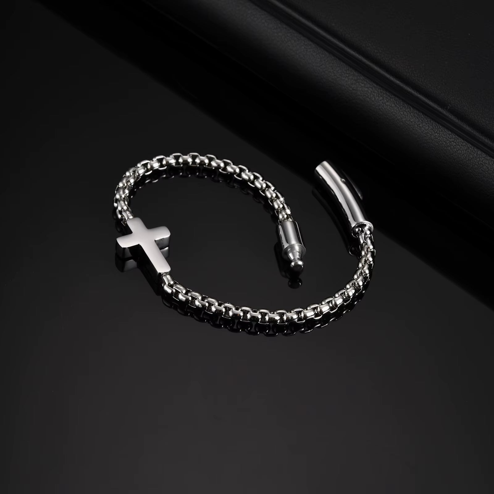 Cross Chains Link Bracelets for Men Boys,Stainless Steel Ball Chain Wristband,Stylish Jewelry Gift for Dad Husband