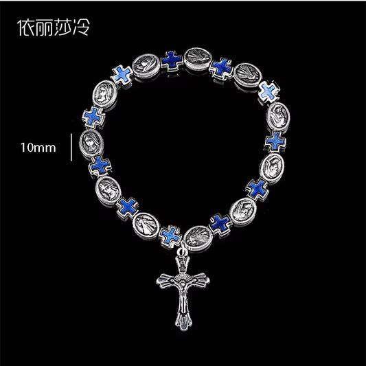 Jesus Cross Rosary Bracelet, Jesus Cross Handmade Bead Chain Rose, Sacred Heart Compassion Rosary Rosary Bracelet Gift