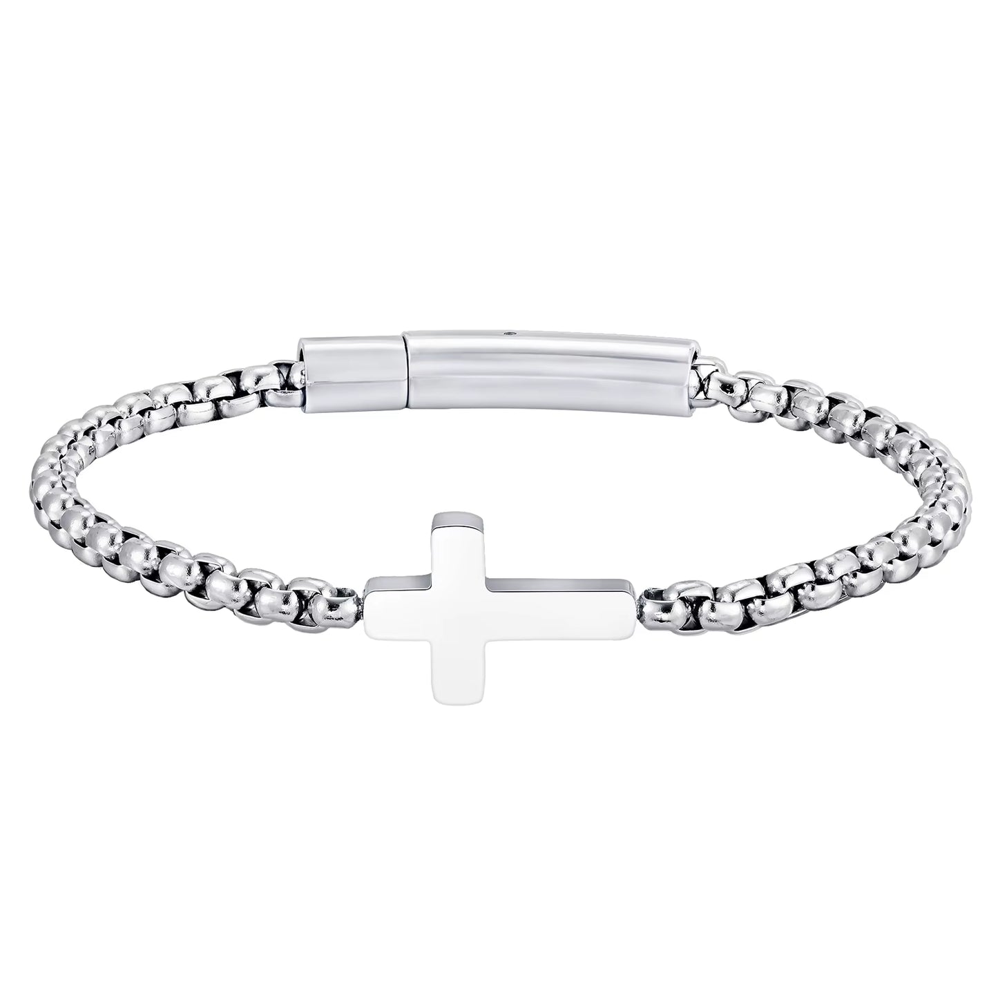 Cross Chains Link Bracelets for Men Boys,Stainless Steel Ball Chain Wristband,Stylish Jewelry Gift for Dad Husband
