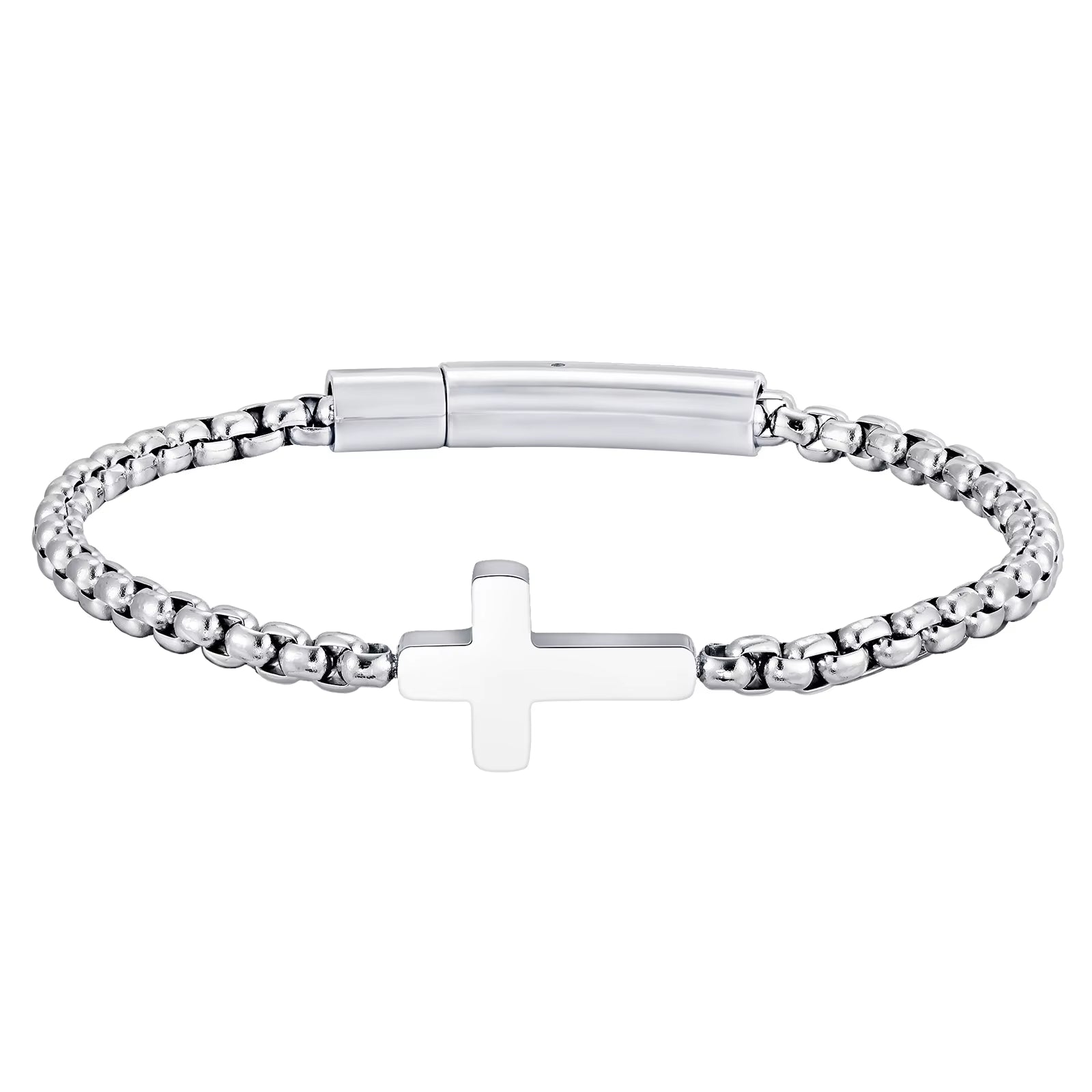 Cross Chains Link Bracelets for Men Boys,Stainless Steel Ball Chain Wristband,Stylish Jewelry Gift for Dad Husband