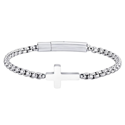 Cross Chains Link Bracelets for Men Boys,Stainless Steel Ball Chain Wristband,Stylish Jewelry Gift for Dad Husband
