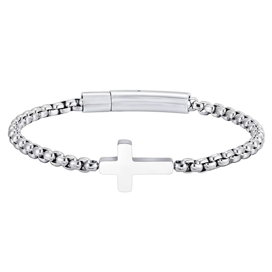 Cross Chains Link Bracelets for Men Boys,Stainless Steel Ball Chain Wristband,Stylish Jewelry Gift for Dad Husband