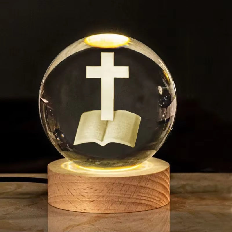 Creative Luminous Crystal Ball Cross Church Fellowship Event Jesus Souvenir Glass Ball Birthday Gift Office Desktop Decoration