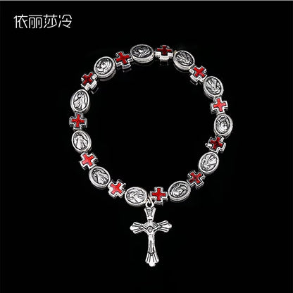 Jesus Cross Rosary Bracelet, Jesus Cross Handmade Bead Chain Rose, Sacred Heart Compassion Rosary Rosary Bracelet Gift