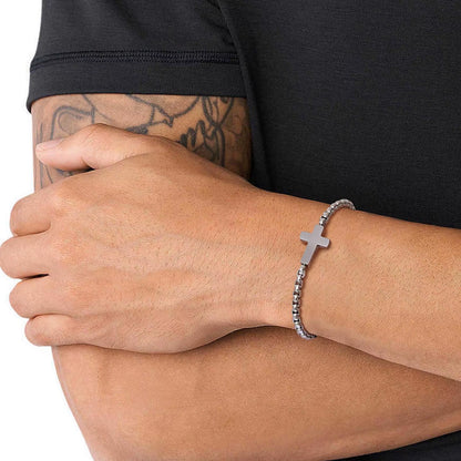 Cross Chains Link Bracelets for Men Boys,Stainless Steel Ball Chain Wristband,Stylish Jewelry Gift for Dad Husband