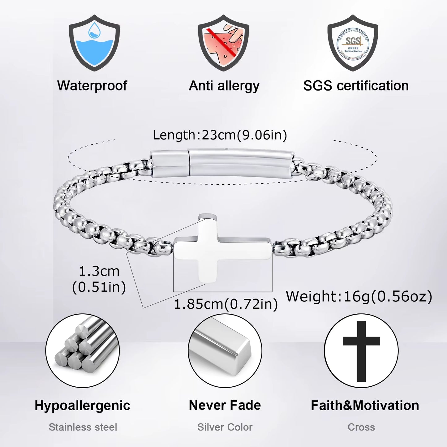 Cross Chains Link Bracelets for Men Boys,Stainless Steel Ball Chain Wristband,Stylish Jewelry Gift for Dad Husband