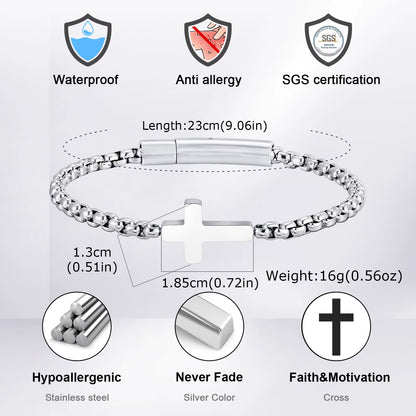 Cross Chains Link Bracelets for Men Boys,Stainless Steel Ball Chain Wristband,Stylish Jewelry Gift for Dad Husband