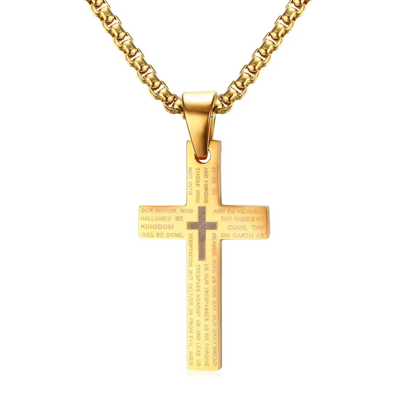 Cross Necklaces Pendant for Men Stainless Steel Our Father Crucifix Free Box Chian Link Male Jewelry