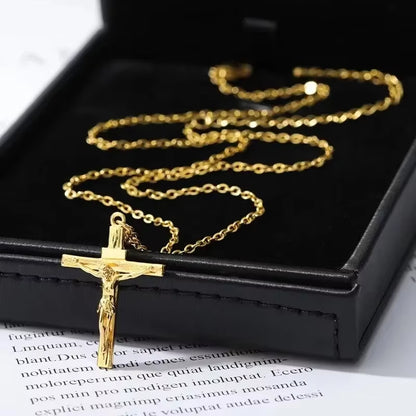 316L Stainless Steel Cross Necklace 18K Gold Plated Religious Pendant Unisex Church Jewelry Gift Hypoallergenic Non-Fading Chain