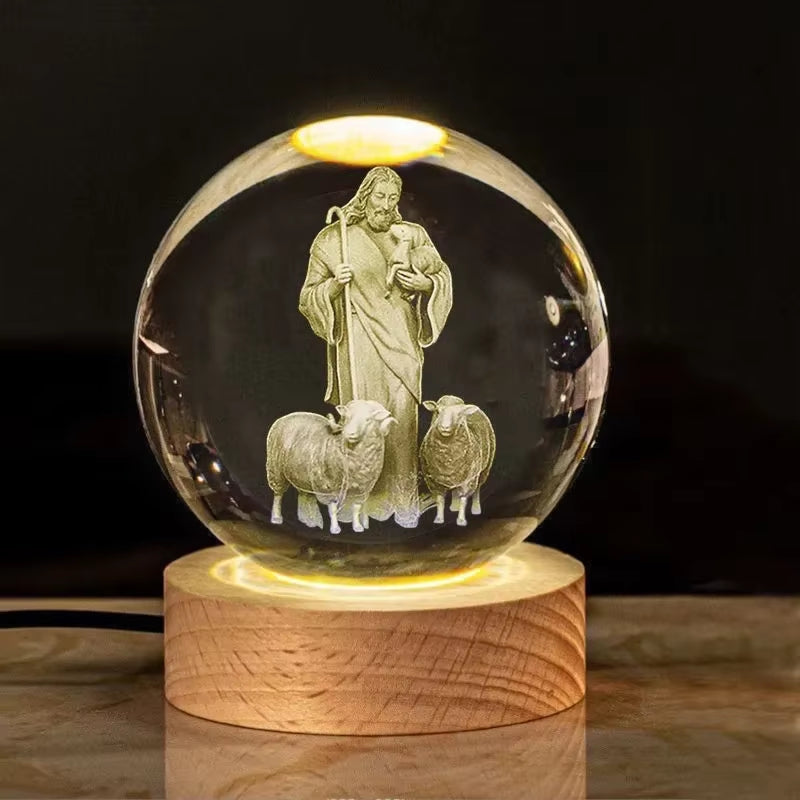 Creative Luminous Crystal Ball Cross Church Fellowship Event Jesus Souvenir Glass Ball Birthday Gift Office Desktop Decoration