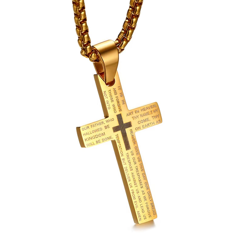 Cross Necklaces Pendant for Men Stainless Steel Our Father Crucifix Free Box Chian Link Male Jewelry