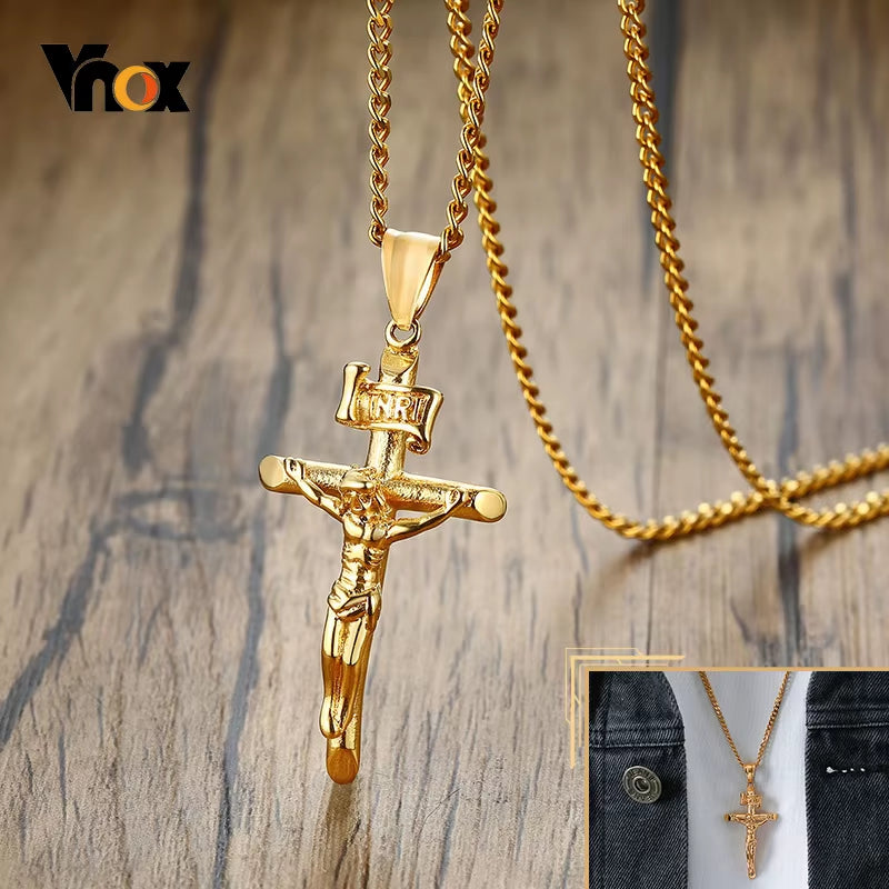 Men'S Assorted Catholic Cross Pendant Necklaces, Stainless Steel Christ Prayer Collar Jewelry,With 24" Chain