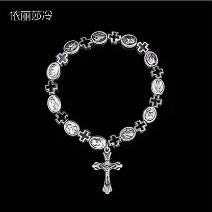 Jesus Cross Rosary Bracelet, Jesus Cross Handmade Bead Chain Rose, Sacred Heart Compassion Rosary Rosary Bracelet Gift