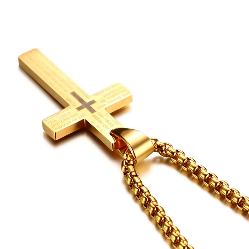 Cross Necklaces Pendant for Men Stainless Steel Our Father Crucifix Free Box Chian Link Male Jewelry