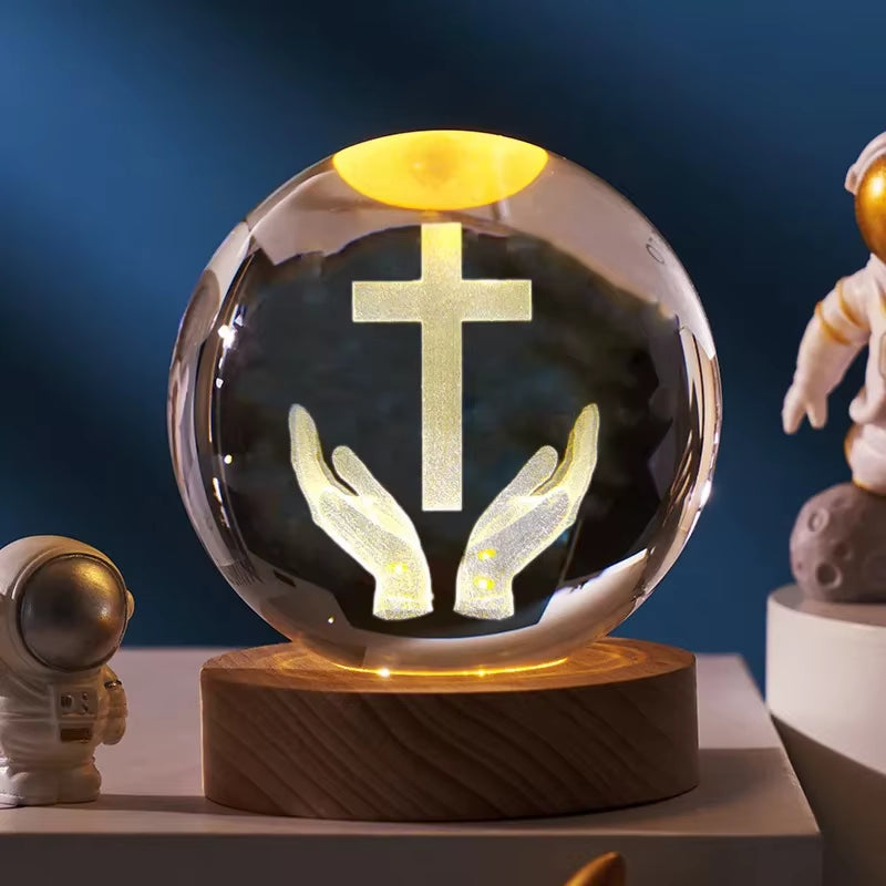 Creative Luminous Crystal Ball Cross Church Fellowship Event Jesus Souvenir Glass Ball Birthday Gift Office Desktop Decoration