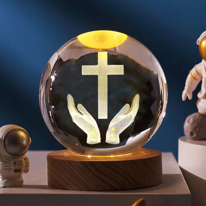 Creative Luminous Crystal Ball Cross Church Fellowship Event Jesus Souvenir Glass Ball Birthday Gift Office Desktop Decoration