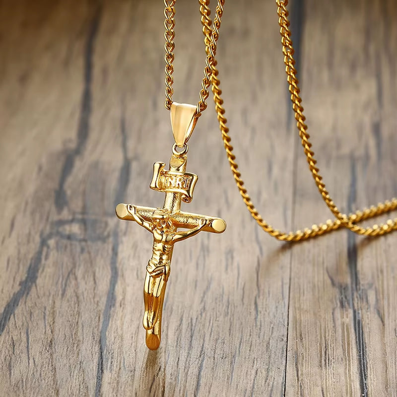 Men'S Assorted Catholic Cross Pendant Necklaces, Stainless Steel Christ Prayer Collar Jewelry,With 24" Chain