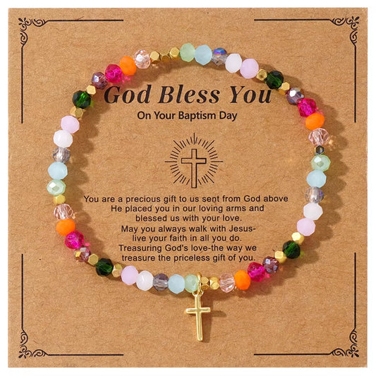1PC  Colorful Crystal Cross Bracelet Energy Healing Beads Boho Handmade Fashion Gift Hawaii Vacation Fashion Women