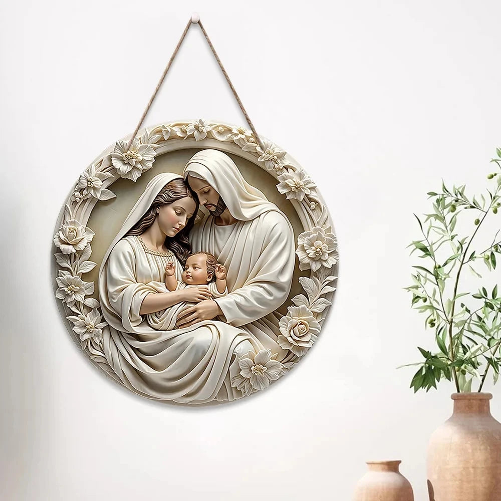 1Pc Classic Wooden Nativity Scene Ornament: the Holy Family of Mary, Jesus, and Joseph - 7.87In/20Cm, Wall Hanging,