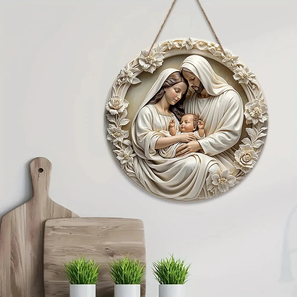 1Pc Classic Wooden Nativity Scene Ornament: the Holy Family of Mary, Jesus, and Joseph - 7.87In/20Cm, Wall Hanging,