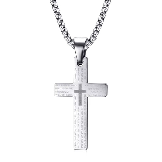 Cross Necklaces Pendant for Men Stainless Steel Our Father Crucifix Free Box Chian Link Male Jewelry