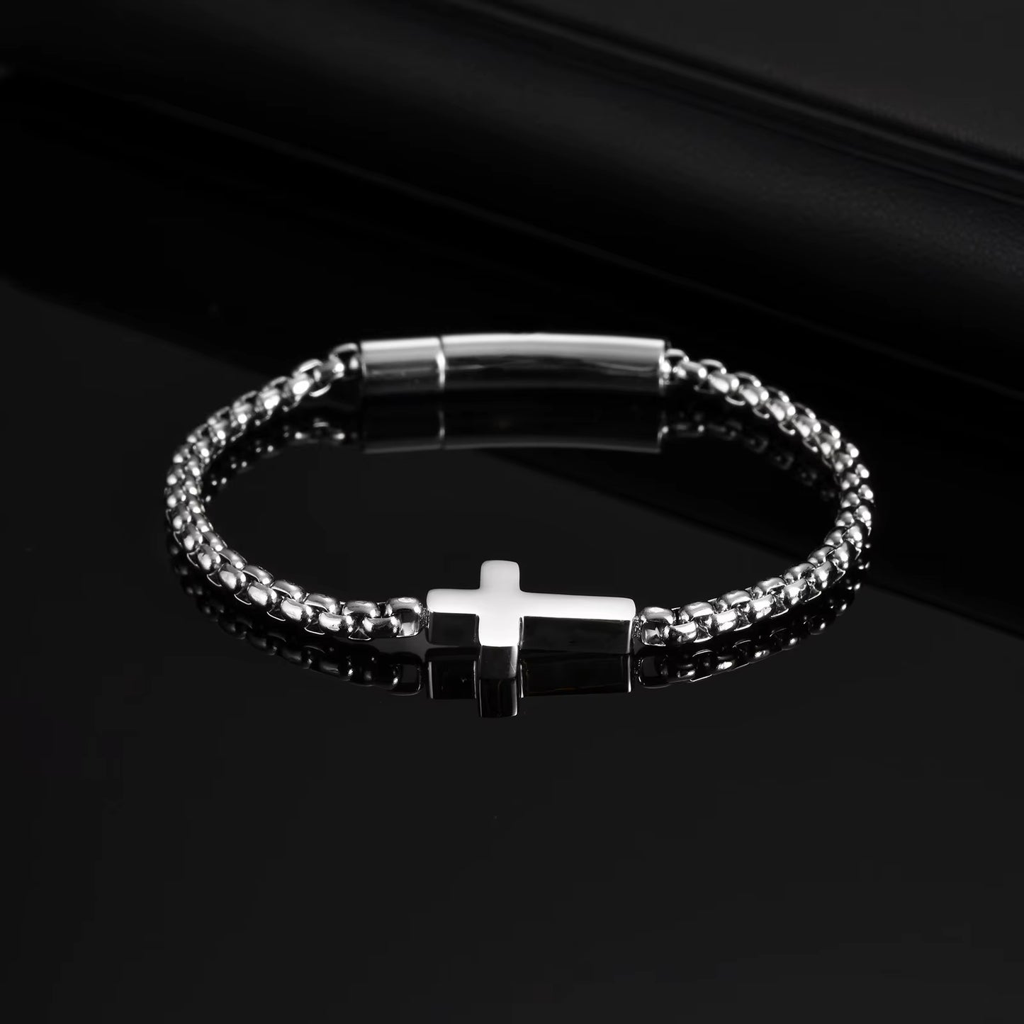 Cross Chains Link Bracelets for Men Boys,Stainless Steel Ball Chain Wristband,Stylish Jewelry Gift for Dad Husband