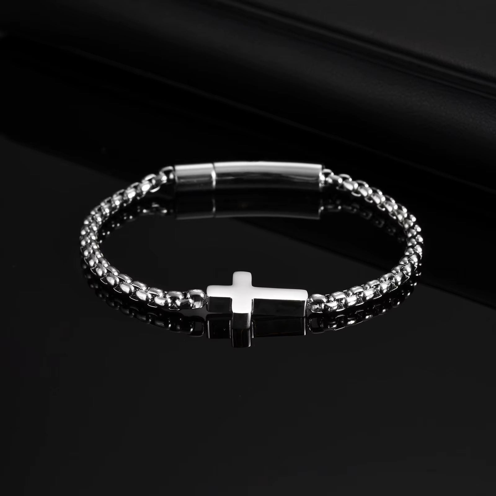 Cross Chains Link Bracelets for Men Boys,Stainless Steel Ball Chain Wristband,Stylish Jewelry Gift for Dad Husband