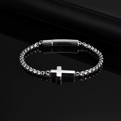 Cross Chains Link Bracelets for Men Boys,Stainless Steel Ball Chain Wristband,Stylish Jewelry Gift for Dad Husband