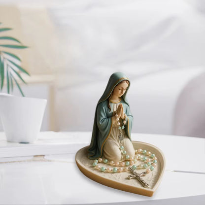 Virgin Mary Rosary Holder Resin Mary or Jesus Figurine Jewelry Dish Our Lady Prayer Rosary Dish Religious Gift Catholic Decor Fo